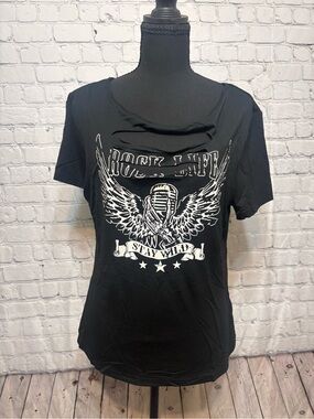 Black Graphic 'Rock Life' Short Sleeve Women's Tee